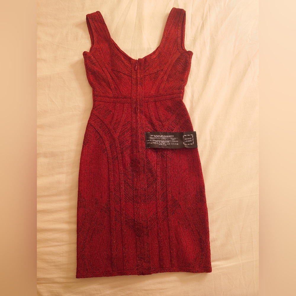 NWT Shimmery Wine Red HERVE LEGER Holiday Bodycon Icon Bandage Dress XS Sparkles - Picture 9 of 13
